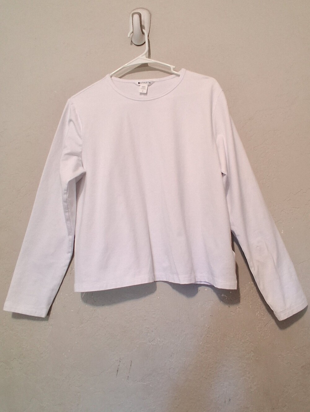 Athleta Women T-Shirt Long Sleeve Crewneck White SzL Supima Cotton 2025